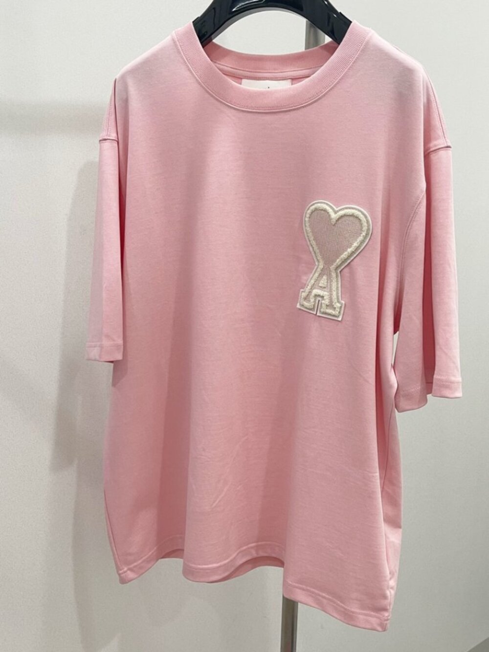 AMI Paris Pink Heart Logo Oversized T-Shirt